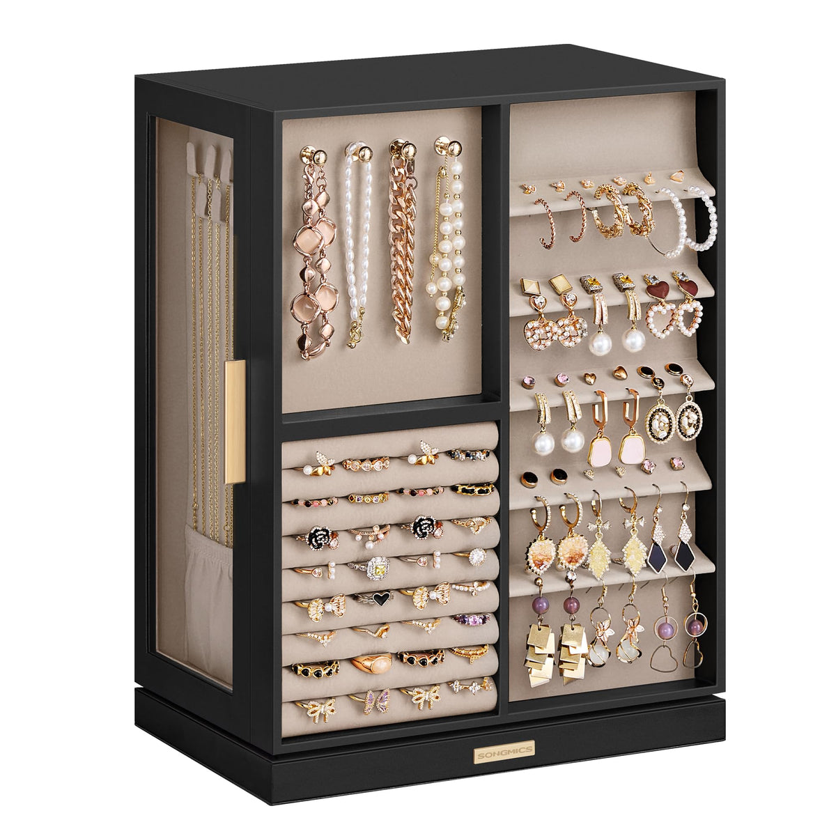SONGMICS Jewelry Box Organizer, 360° Rotating, 5 Drawers, Laurel Green