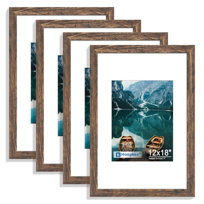 Hongkee 5x7 Picture Frame Set of 4, Real Glass and Wooden Frame, 4x6 Mat