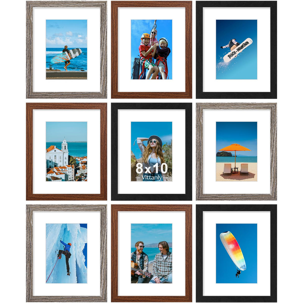 Vittanly 8x10 Picture Frames Set of 9 for Wall or Tabletop Display, Black