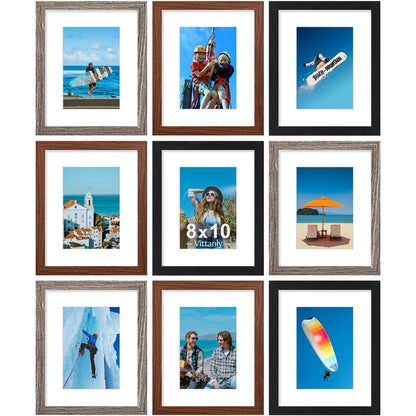 Vittanly 8x10 Picture Frames Set of 9 for Wall or Tabletop Display, Black