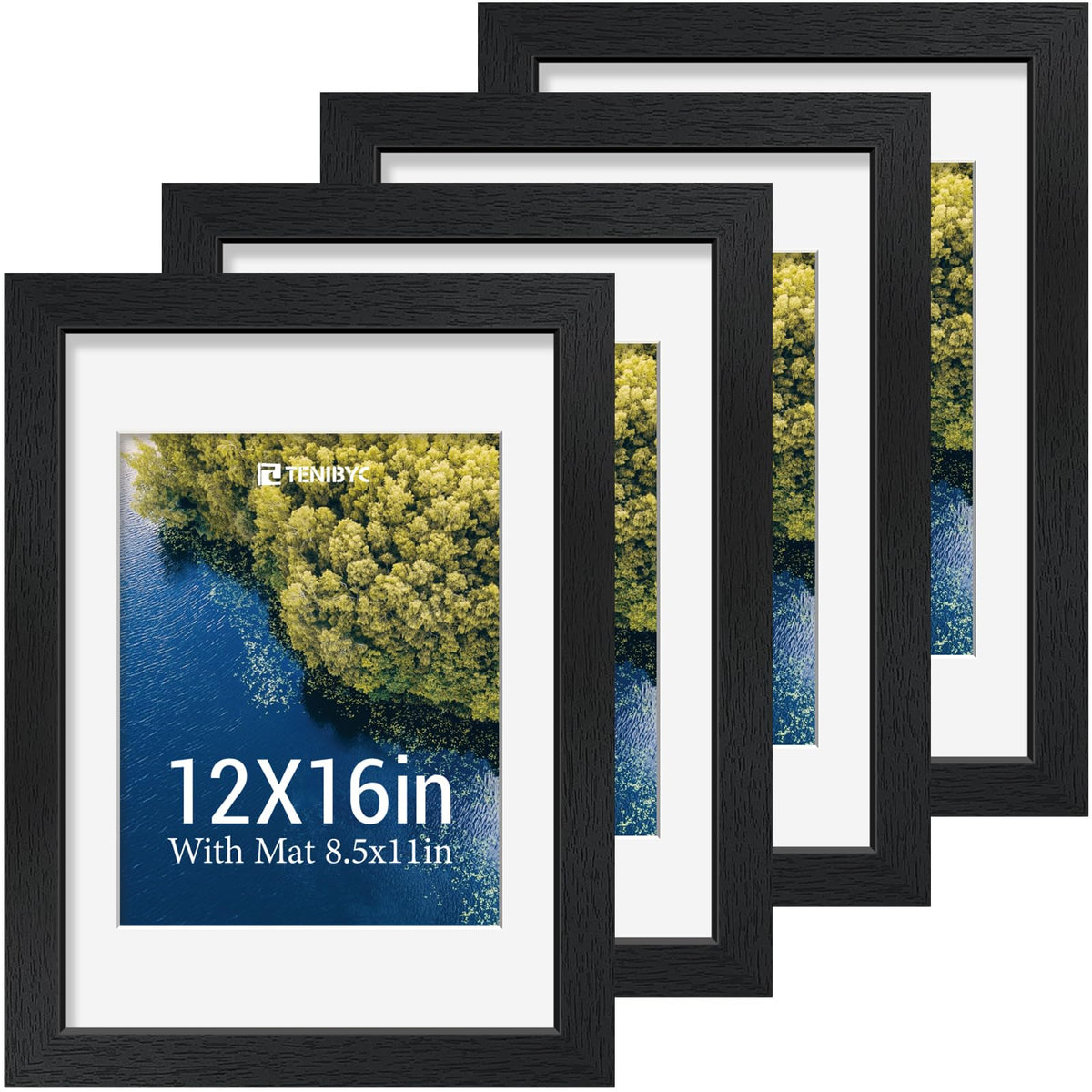 5x7 picture frame 4 Pack, 4x6 Mat, Black Wood, Glass, for Photo