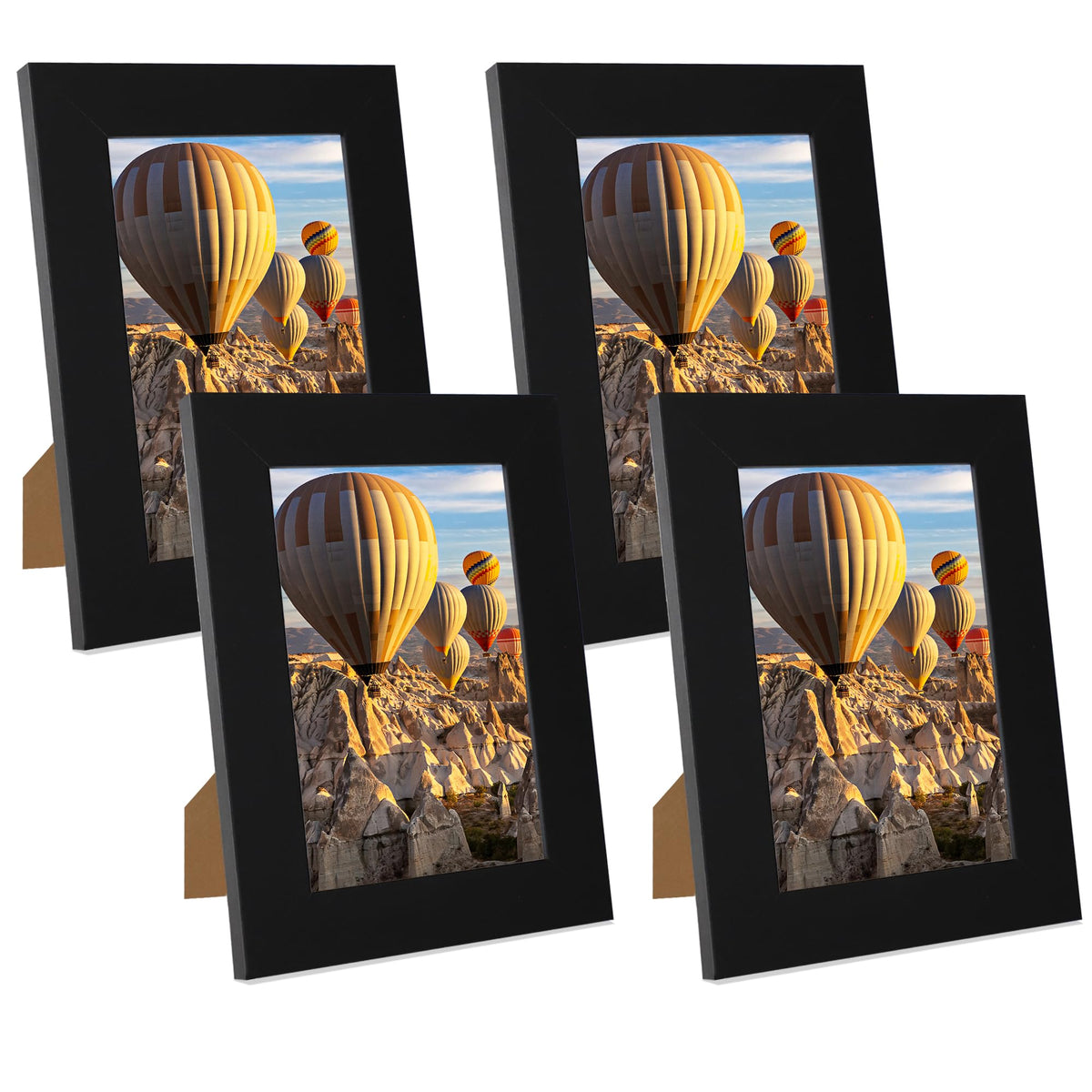 iRahmen 5x7 Picture Frame Set of 4, High Definition Real Glass Rustic Brown Frame, 5 x 7 Wood Photo Frames for Tabletop Display and Wall Mounting