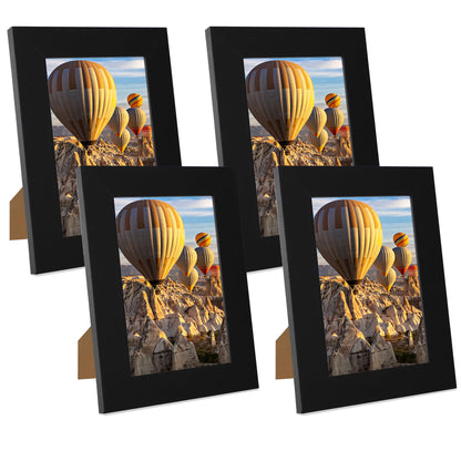 iRahmen 5x7 Picture Frame Set of 4, High Definition Real Glass Rustic Brown Frame, 5 x 7 Wood Photo Frames for Tabletop Display and Wall Mounting