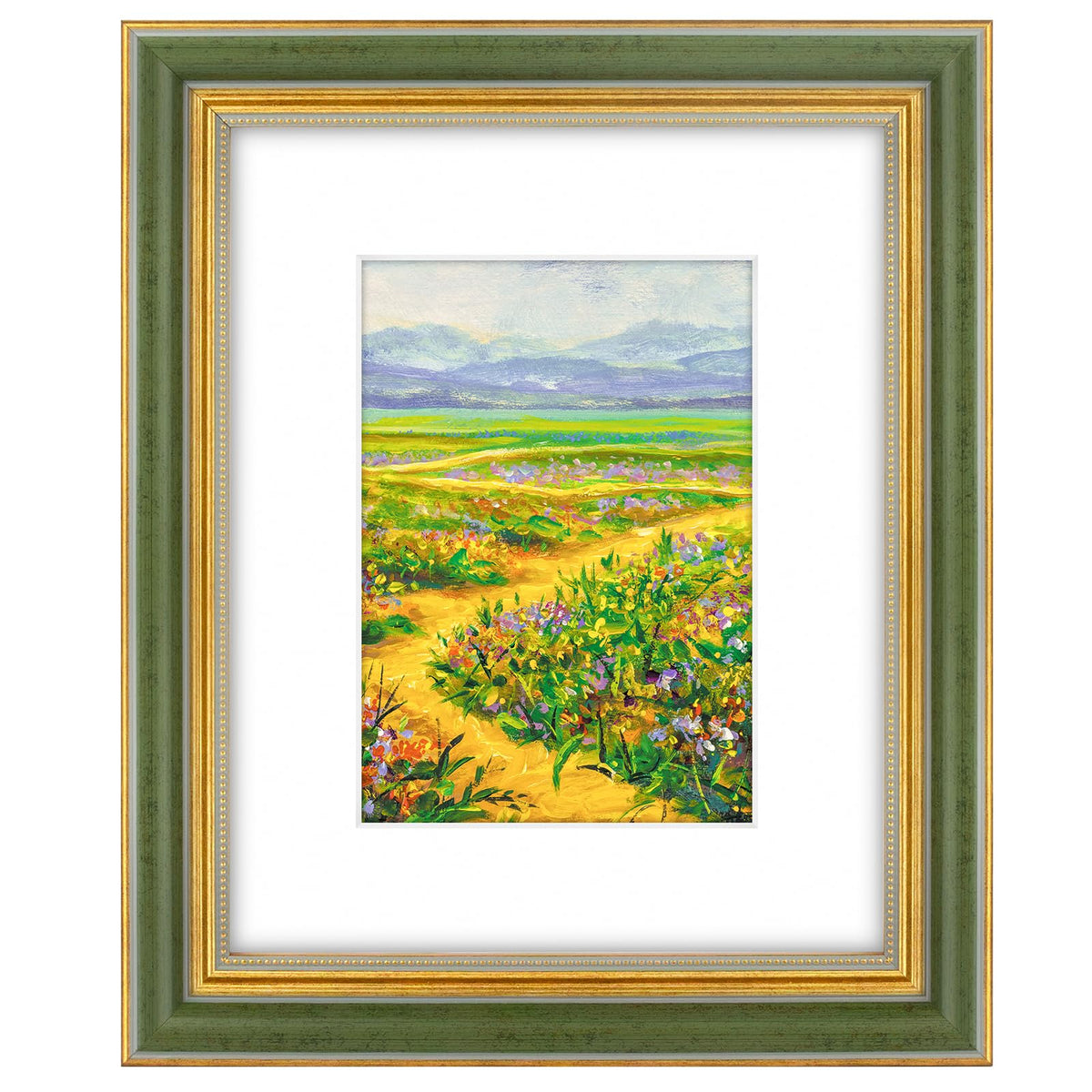 Golden State Art,8x10 Ornate Picture Frame Holds 5x7 Photo,Green Gold