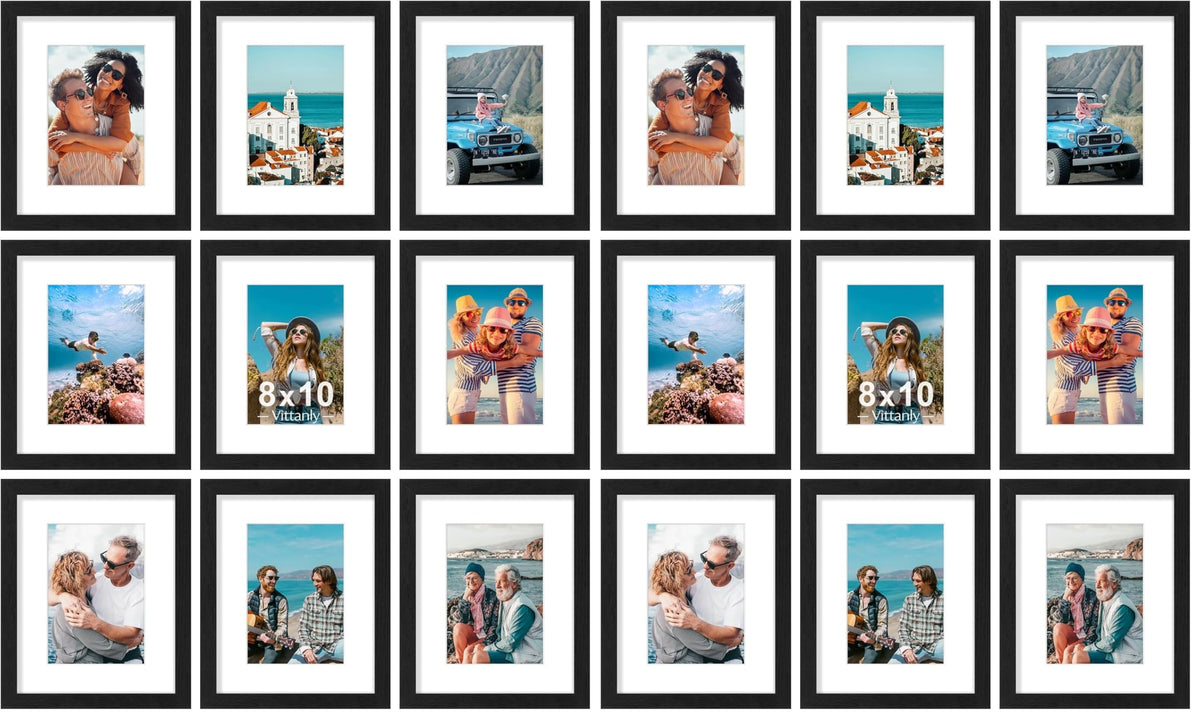Vittanly 8x10 Picture Frames Set of 9 for Wall or Tabletop Display, Black