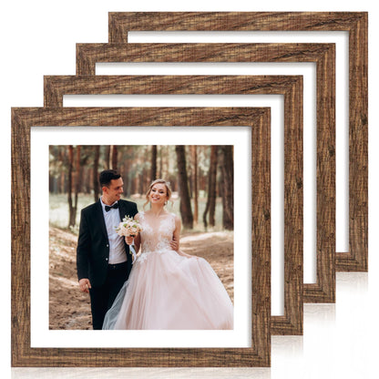iRahmen 5x7 Picture Frame Set of 4, High Definition Real Glass Rustic Brown Frame, 5 x 7 Wood Photo Frames for Tabletop Display and Wall Mounting