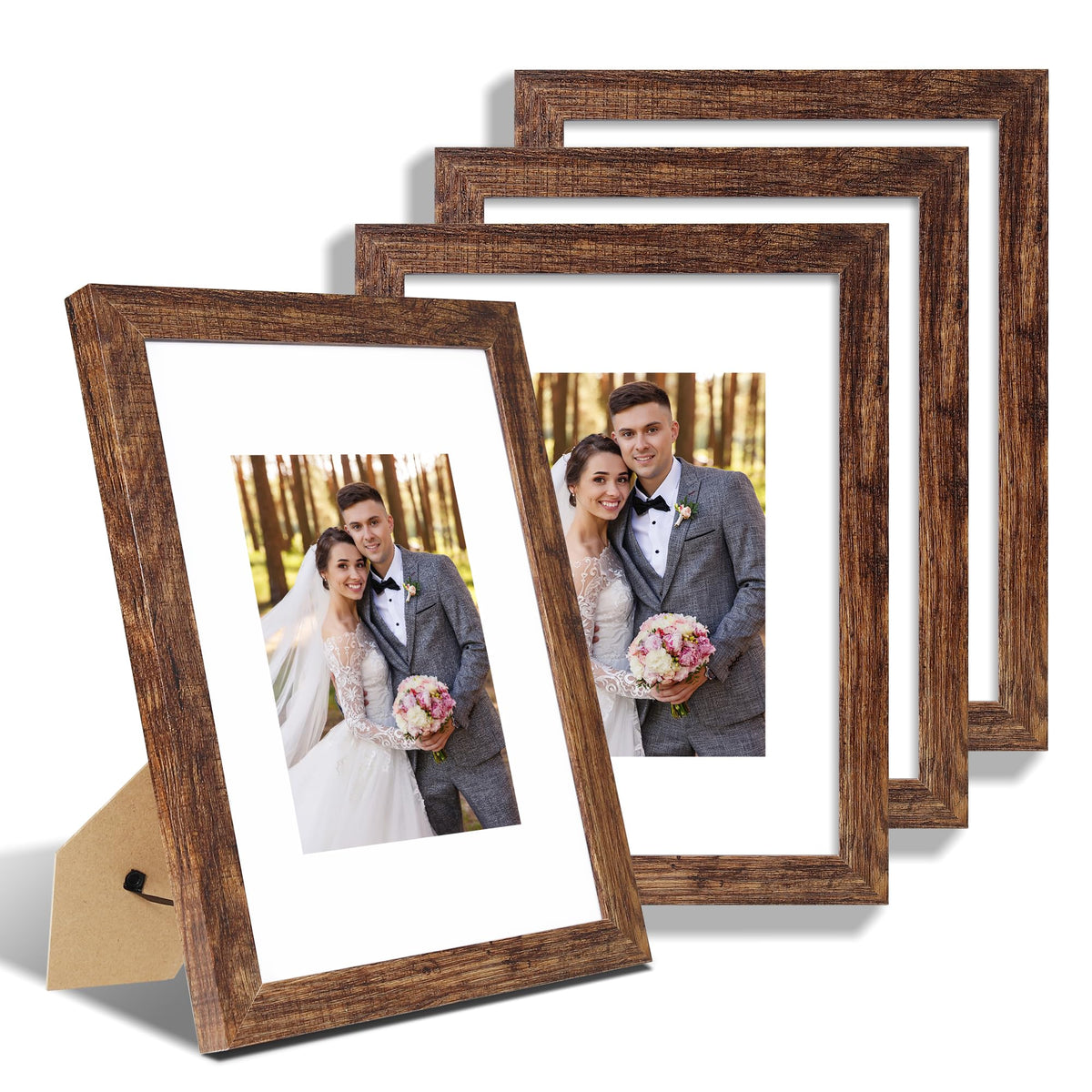 Hongkee 5x7 Picture Frame Set of 4, Real Glass and Wooden Frame, 4x6 Mat