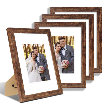 Hongkee 5x7 Picture Frame Set of 4, Real Glass and Wooden Frame, 4x6 Mat