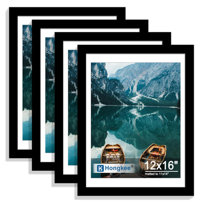 Hongkee 5x7 Picture Frame Set of 4, Real Glass and Wooden Frame, 4x6 Mat