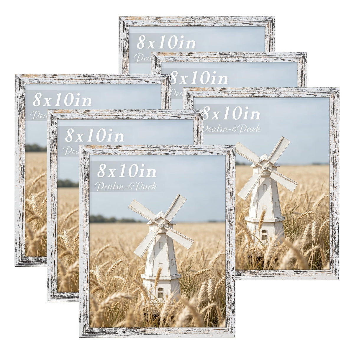 PEALSN 8x10 Picture Frame Set of 6, Wall or Tabletop, Black Woodgrain