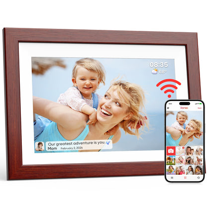 BIGASUO Digital Picture Frame, 10.1" Frameo Digital Frame WiFi with 32GB Memory, 1280x800 IPS Touch Screen, Send Photos/Videos from Your Phone Anywhere, Photo Gifts for Parents and Grandparents