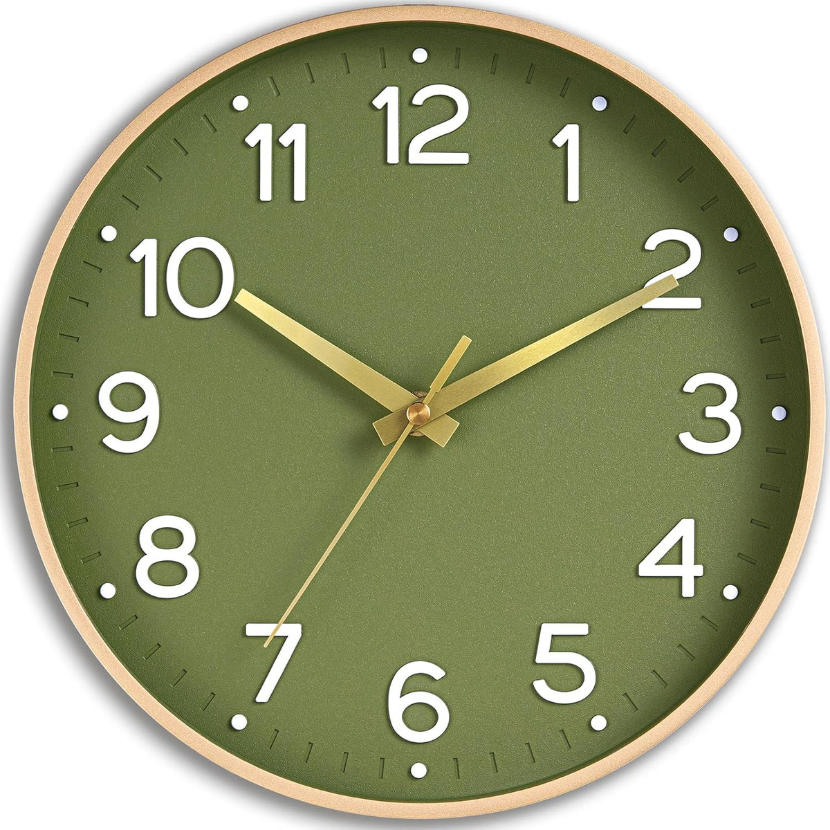 Roymnie 14 Inch Wall Clock Battery Operated Silent Non Ticking Green Analog
