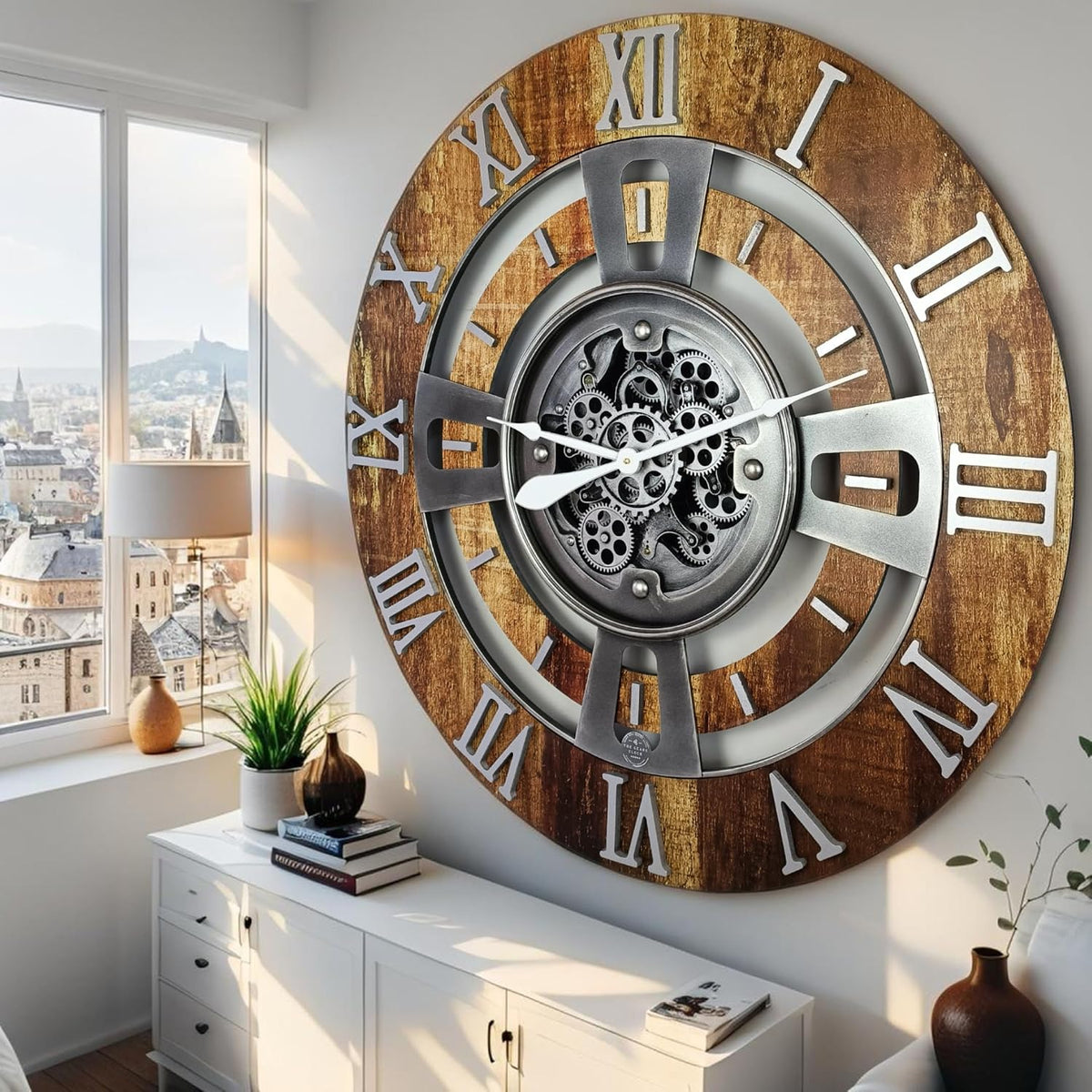 ImprovingLife The Gears Clock Real Moving Gear Wall Clock England Line (Vintage Brown, 36 inches (90 cm))