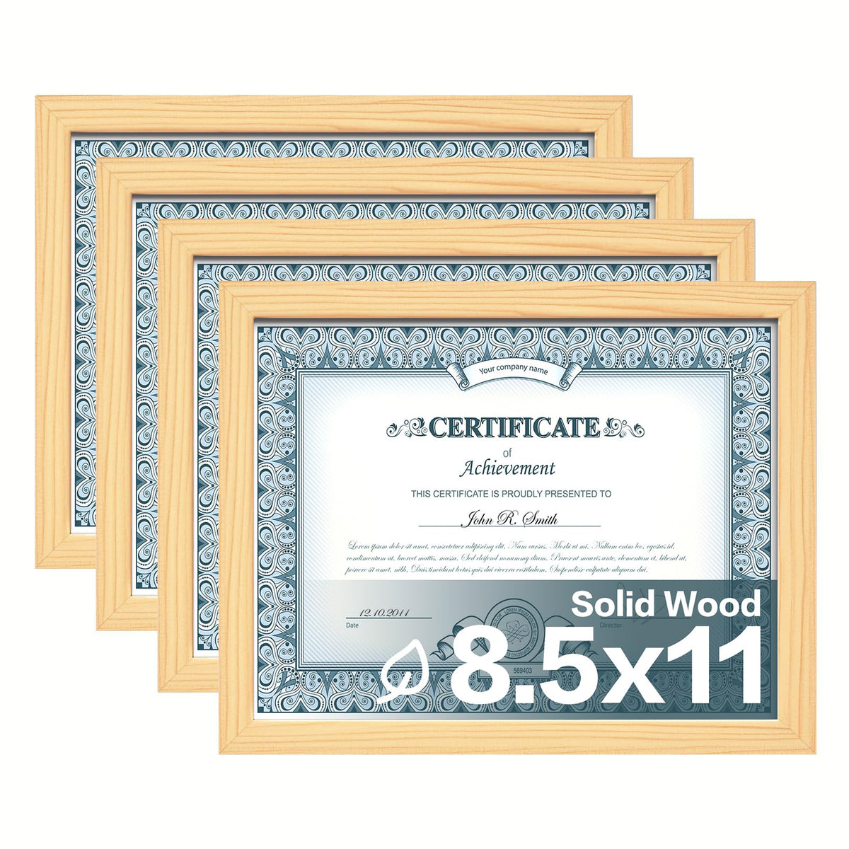 Egofine 11x14 Picture Frames 4 Pack Display Pictures 5x7/8x10 with Mat or 11x14 Without Mat Made of Solid Wood Covered by Plexiglass for Table Top Display and Wall Mounting Photo Frame, Light Brown