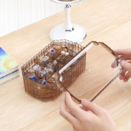 LETURE 3-Layer Jewelry Organizer Box for Earrings, Rings, Necklaces, Bracelets, Clear Plastic Bead Storage Containers for Crafts (Coffee)