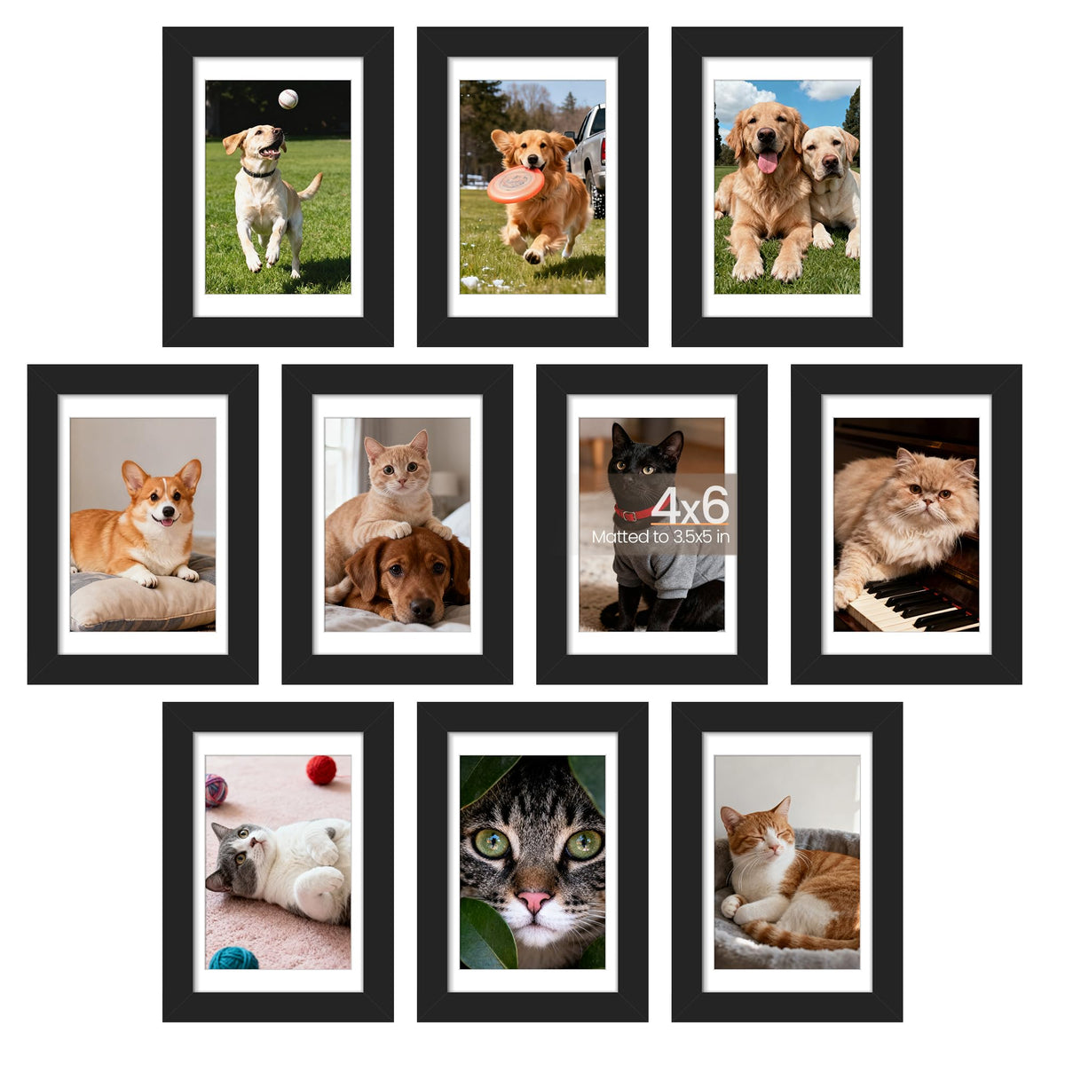 upsimples 8x10 Picture Frame Set of 10, Display Pictures 5x7 with Mat or 8x10 Without, Multi Photo Frames Collage for Wall or Tabletop Display, Black