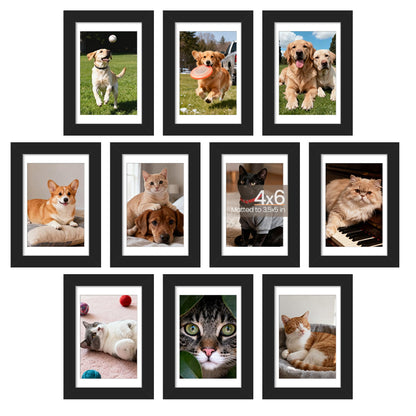 upsimples 8x10 Picture Frame Set of 10, Display Pictures 5x7 with Mat or 8x10 Without, Multi Photo Frames Collage for Wall or Tabletop Display, Black