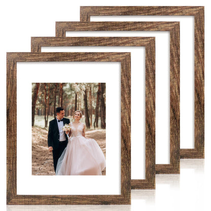 iRahmen 5x7 Picture Frame Set of 4, High Definition Real Glass Rustic Brown Frame, 5 x 7 Wood Photo Frames for Tabletop Display and Wall Mounting