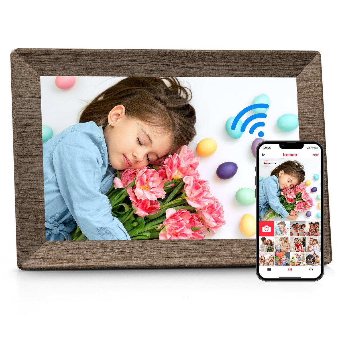 Frameo 10.1 Inch WiFi Digital Picture Frame with 32GB Memory, 1280 x 800 IPS Touch Screen Smart Electronic Photo Frame, Wall Mountable, Auto-Rotate, Share Photos/Videos Via Frameo App from Anywhere