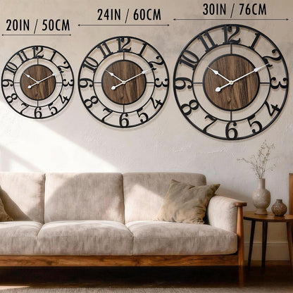 Large Metal Wall Clock, 20 Inch Retro Decorative Silent, Non Ticking, Battery Operated Modern Big Wood Wall Clock for Living Room, Farmhouse, Bedroom, Fireplace, Kitchen, Office, Home Decor