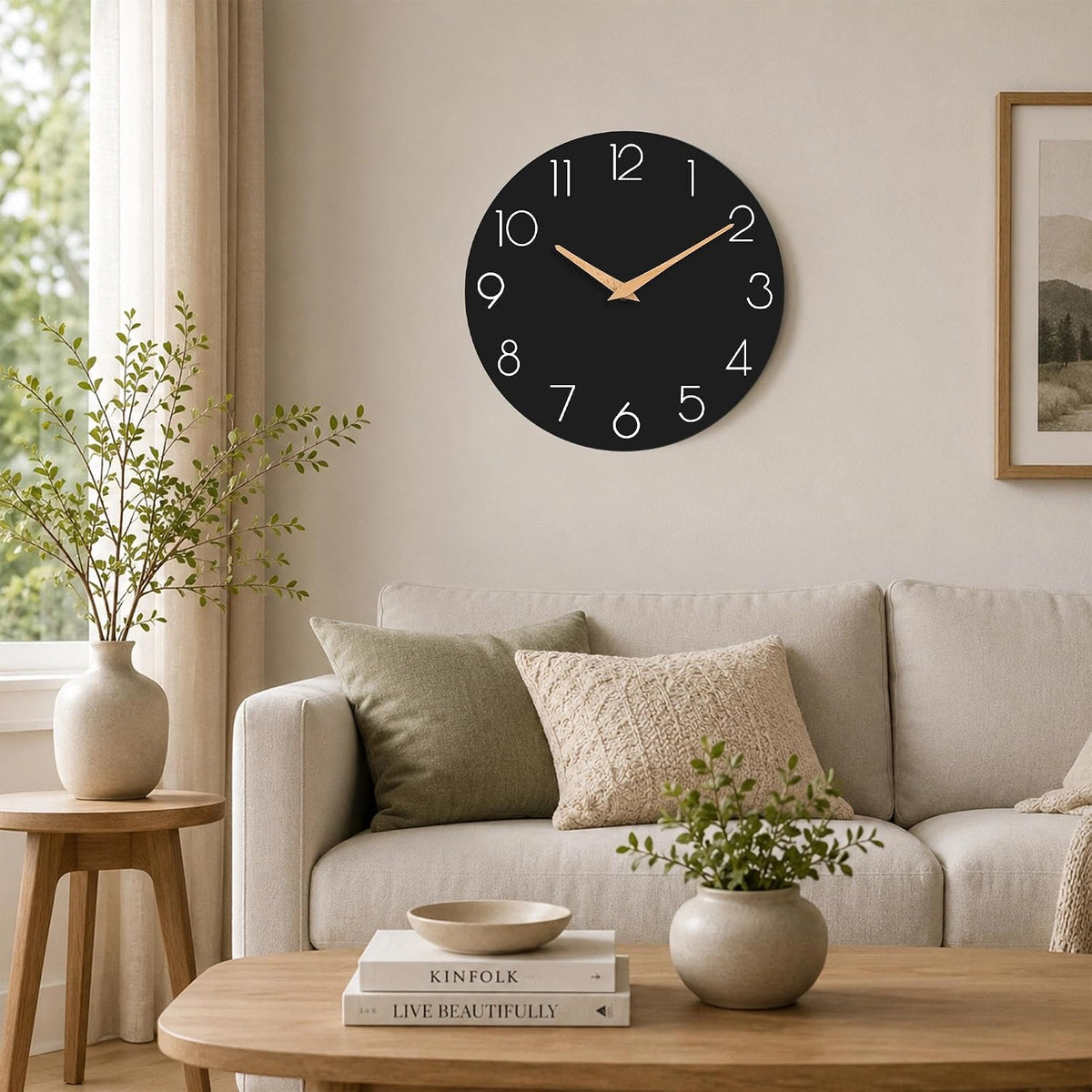 cicininc 8 Inch Battery Operated Wall Clock, Silent Analog, Black