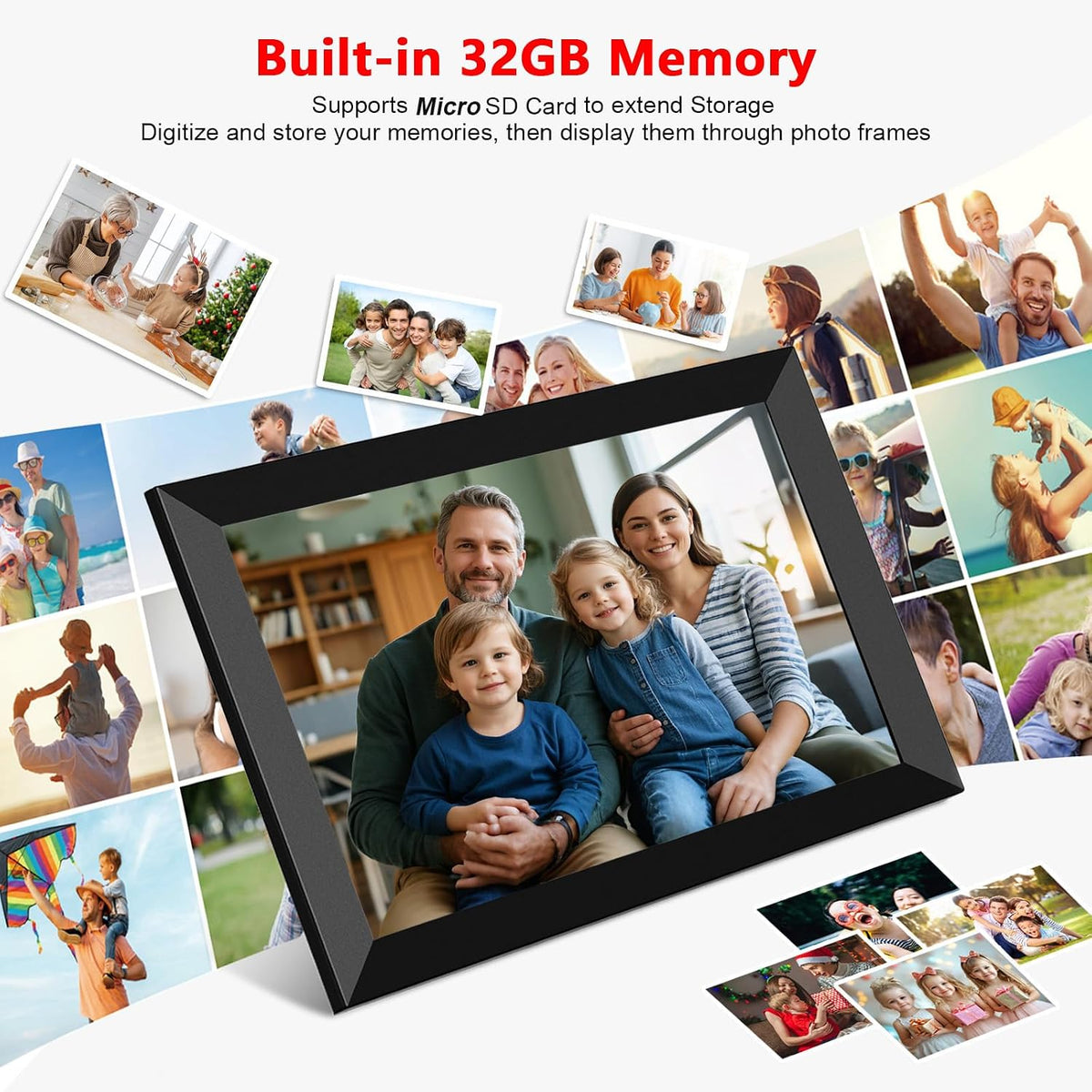 Frameo 10.1 Inch WiFi Digital Photo Frame, 32GB Digital Picture Frame with 1280x800 IPS HD Touch Screen, Auto-Rotate Wall Mount, Easy Share Photos/Videos from Phone - Gifts for Mom