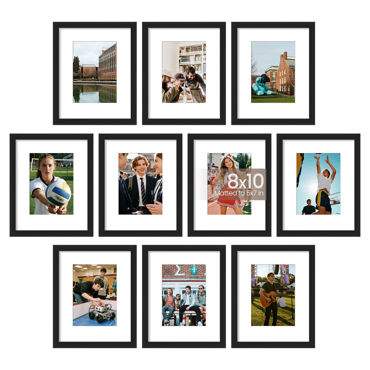 upsimples 5x7 Picture Frame, Photo Collage Wall Decor Set of 10, Black