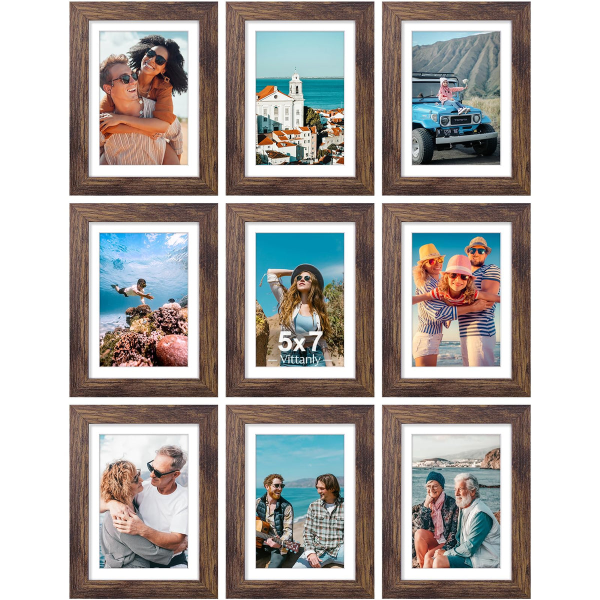Vittanly 8x10 Picture Frames Set of 9 for Wall or Tabletop Display, Black