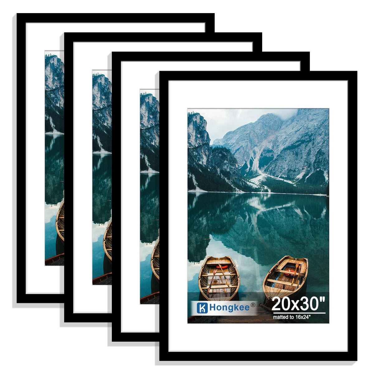 Hongkee 5x7 Picture Frame Set of 4, Real Glass and Wooden Frame, 4x6 Mat