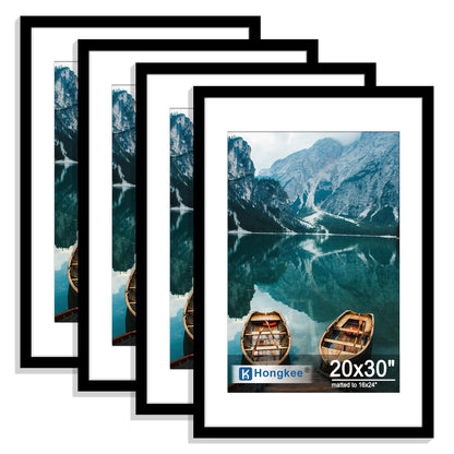 Hongkee 5x7 Picture Frame Set of 4, Real Glass and Wooden Frame, 4x6 Mat