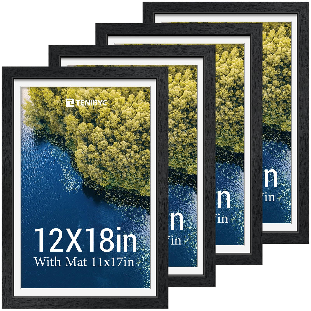 5x7 picture frame 4 Pack, 4x6 Mat, Black Wood, Glass, for Photo