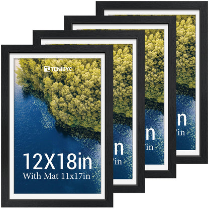 5x7 picture frame 4 Pack, 4x6 Mat, Black Wood, Glass, for Photo