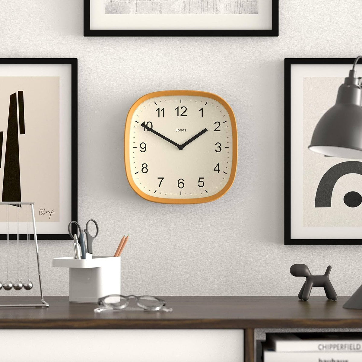 JONES CLOCKS® Sprite wall Clock | Modern Square Clock | 10" | Yellow