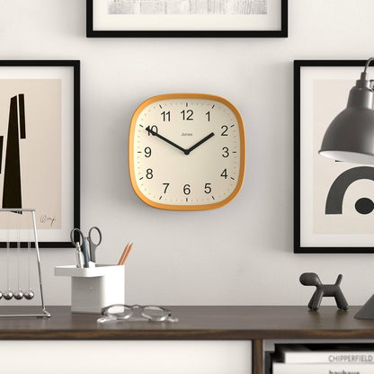 JONES CLOCKS® Sprite wall Clock | Modern Square Clock | 10" | Yellow