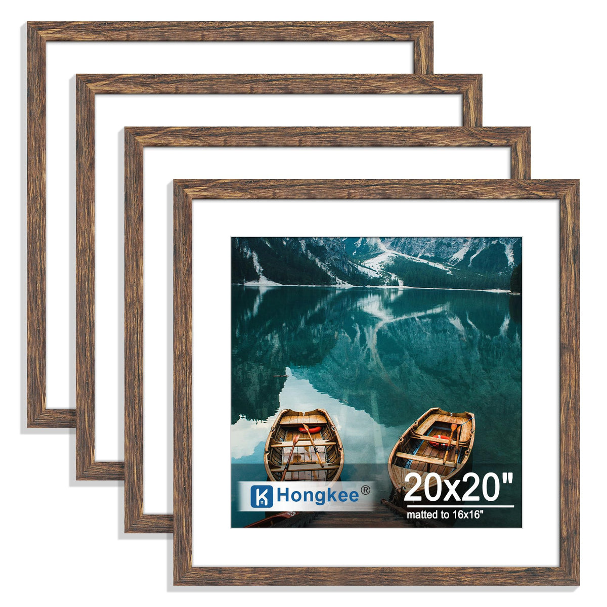 Hongkee 5x7 Picture Frame Set of 4, Real Glass and Wooden Frame, 4x6 Mat