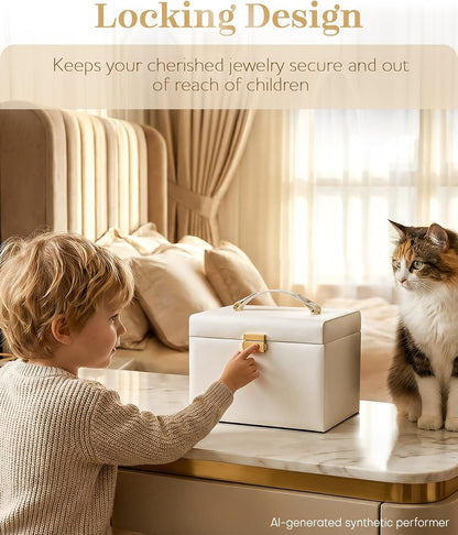 Homde Lockable Jewelry Box for Girl: 3-Layer Safe Organizer with Key