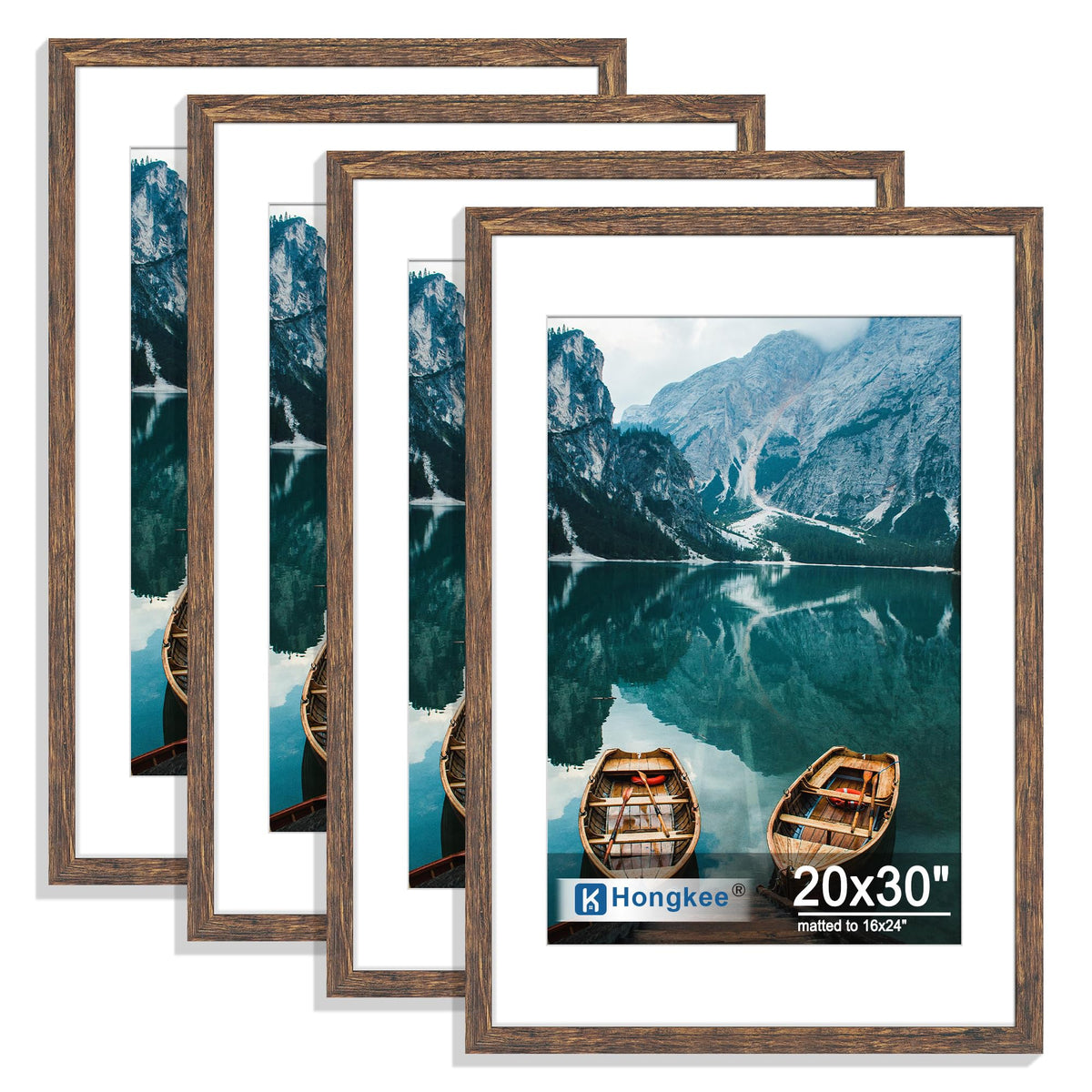 Hongkee 5x7 Picture Frame Set of 4, Real Glass and Wooden Frame, 4x6 Mat