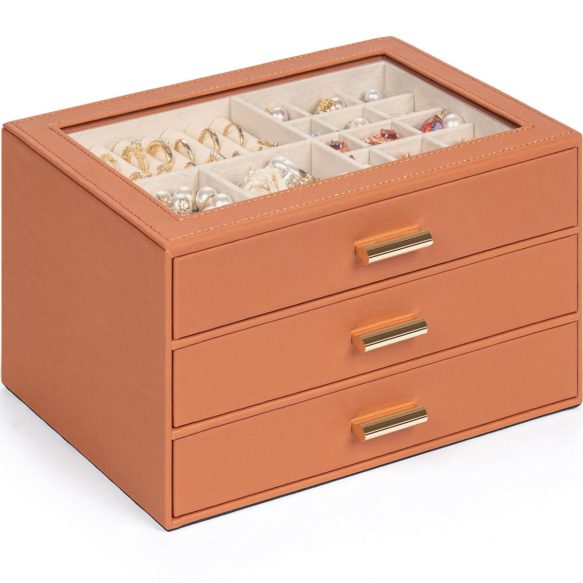 AKOZLIN Jewelry Box Organizer with Clear Lid 2 Drawers Black
