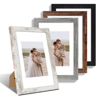 Hongkee 5x7 Picture Frame Set of 4, Real Glass and Wooden Frame, 4x6 Mat