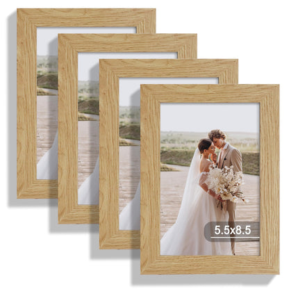 Hongkee 5x7 Picture Frame Set of 4, Real Glass and Wooden Frame, 4x6 Mat