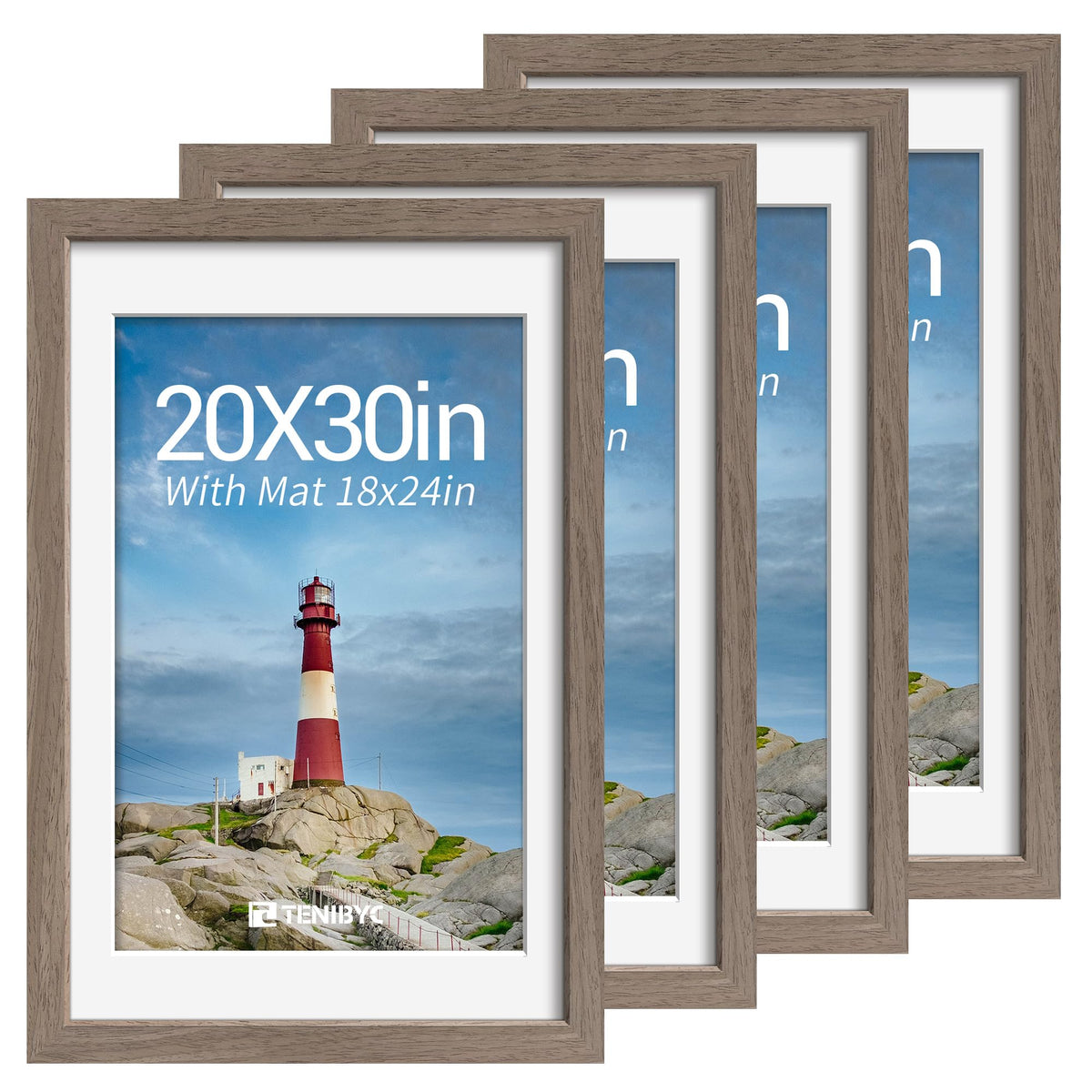 5x7 picture frame 4 Pack, 4x6 Mat, Black Wood, Glass, for Photo