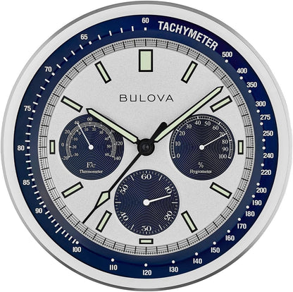 Bulova Lunar Pilot Wall Clock C1971 | Matte Silver Finish |Temperature & Hygrometer Display | Silent Sweep Quartz Movement | 13.75-Inch