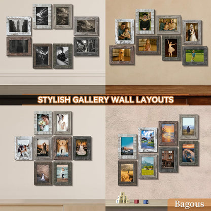 5x7 Picture Frames Set of 8, Vintage Rustic Farmhouse Industrial Style Photo Frames, High Definition Real Glass, for Tabletop or Wall Hanging