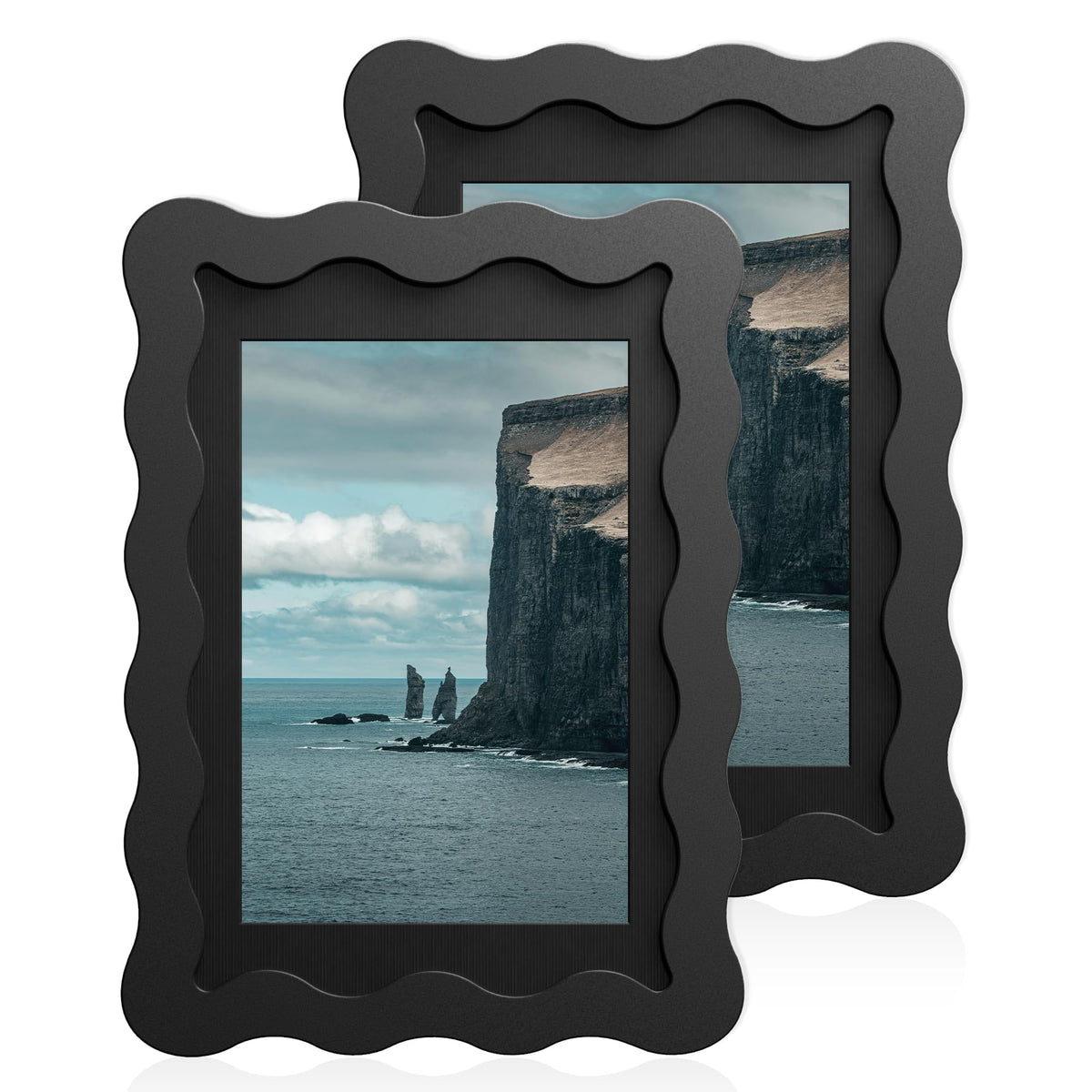 5x7 Wavy Picture Frame with 4x6 Mat, 5 x 7 Wood Frame, Real Glass
