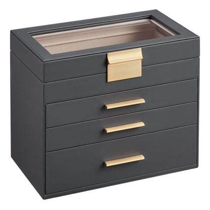 SONGMICS Jewelry Box Organizer, 3-Layer Storage with 2 Drawers, Glass Lid