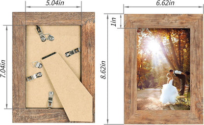 iRahmen 5x7 Picture Frame Set of 4, High Definition Real Glass Rustic Brown Frame, 5 x 7 Wood Photo Frames for Tabletop Display and Wall Mounting
