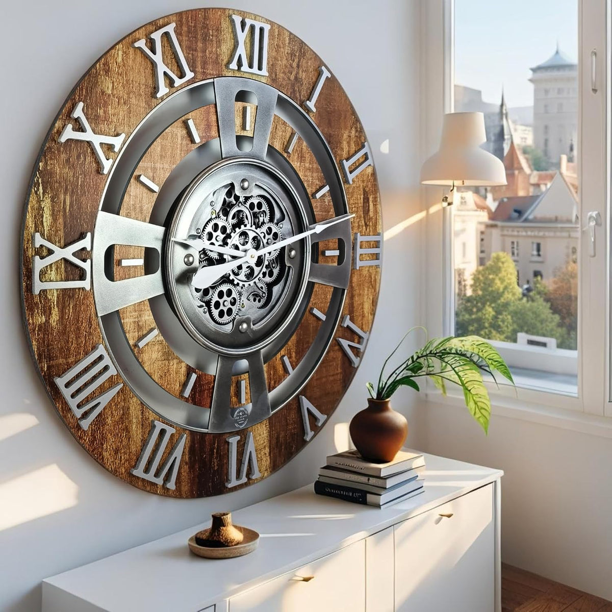 ImprovingLife The Gears Clock Real Moving Gear Wall Clock England Line (Vintage Brown, 36 inches (90 cm))