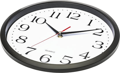 Bernhard Products Black Wall Clock Silent Non Ticking 12 Inch Quality Quartz Battery Operated Round Easy to Read Home/Office/Kitchen/Classroom/School Clocks