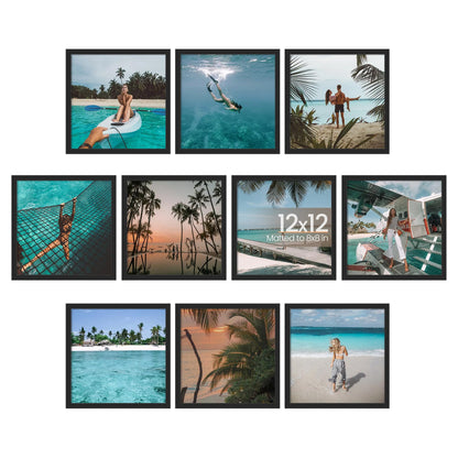 upsimples 8x10 Picture Frame Set of 10, Display Pictures 5x7 with Mat or 8x10 Without, Multi Photo Frames Collage for Wall or Tabletop Display, Black