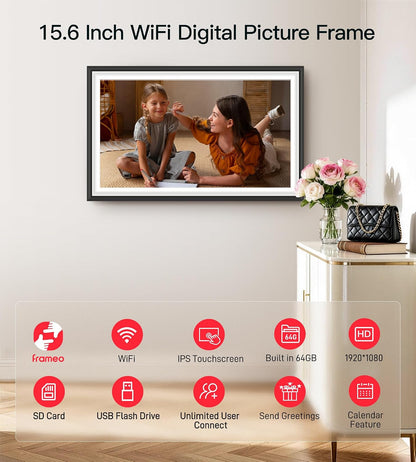 64GB Frameo 15.6" Digital Picture Frame WiFi, Large Electronic Photo Frames